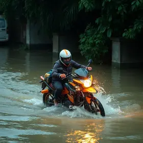 homem salva motociclista de enxurrada